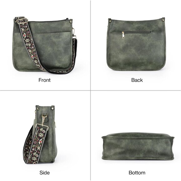 Stylish C-Green Crossbody Purse: Designer Vegan Leather Handbag with Pockets - Picture 3 of 6